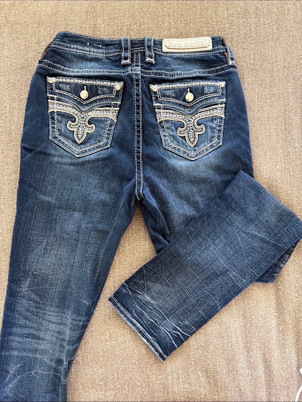 Rock Revival Frann Easy Straight Dark Blue Jeans with Embroidered Back Pockets